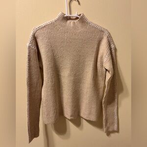 Evereve Classic Ribbed Mock Neck Sweater - Light Tan Sz XS